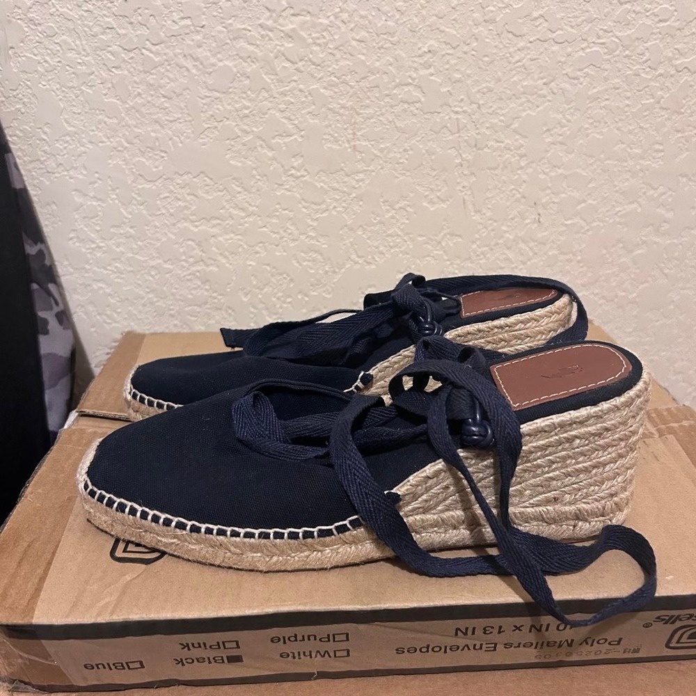 Polo Ralph Lauren Navy Blue Wedge Espadrilles w/ Lace Rope Details Size 11 NEW